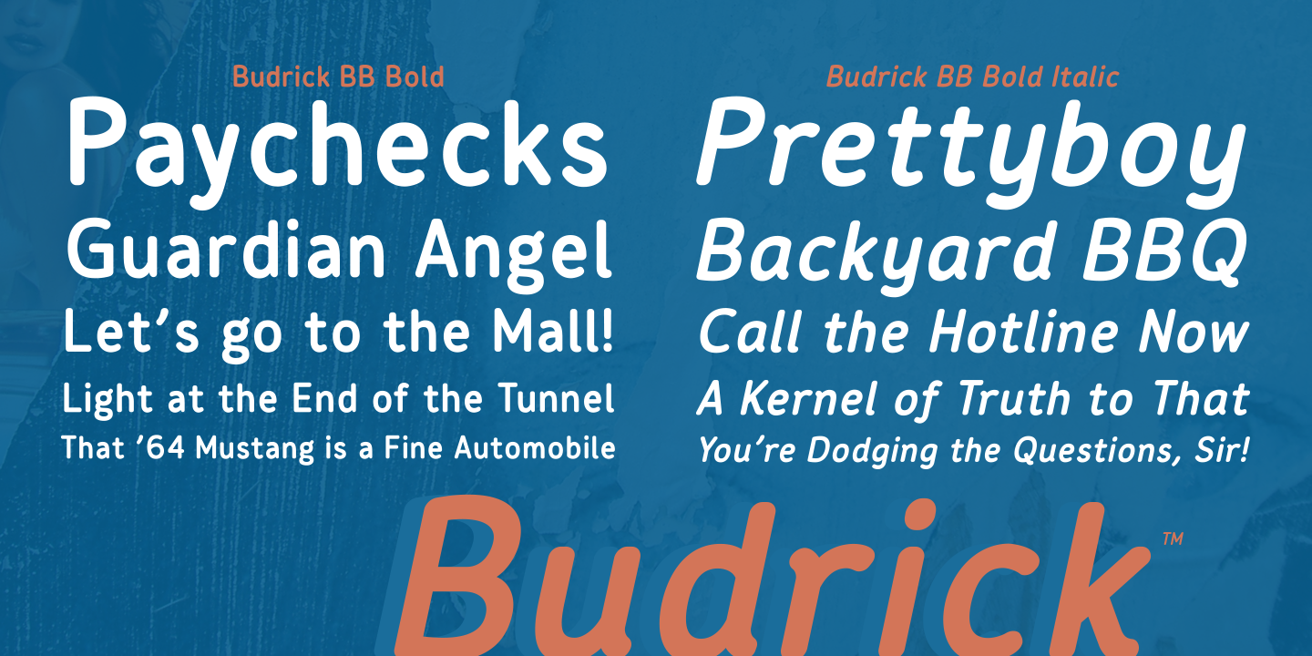Ejemplo de fuente Budrick BB Bold Italic